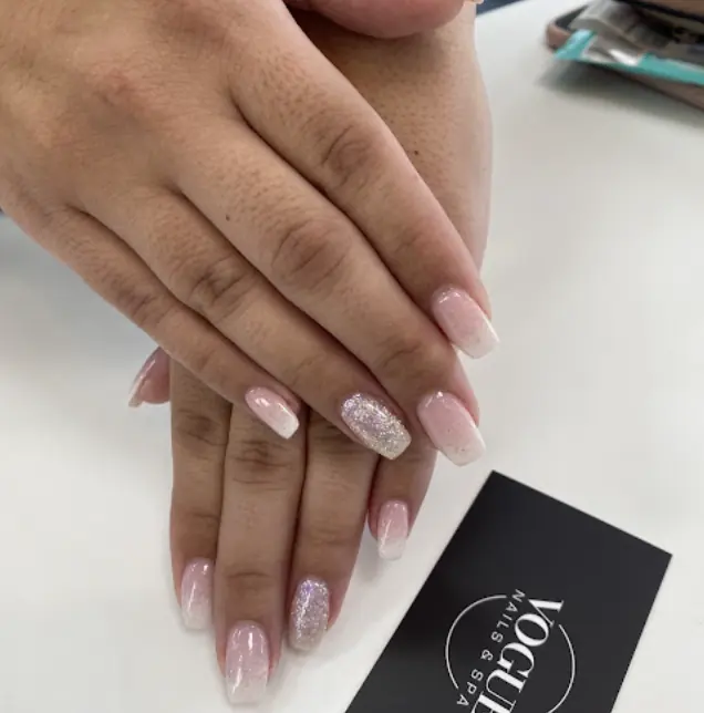 Pink and white glitter ombre square nails